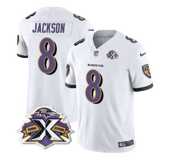 Men & Women & Youth Baltimore Ravens #8 Lamar Jackson White 2023 F.U.S.E With Patch Throwback Vapor Limited Stitched Jersey